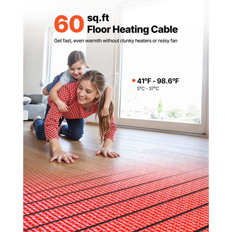 60 Sqft Floor Heating Mat System, 120V Electric Radiant Heated Floor System, With Decoupling Membrane And Smart Control Thermostat And Alarm, Easy Installation For Tile, Stone, Vinyl