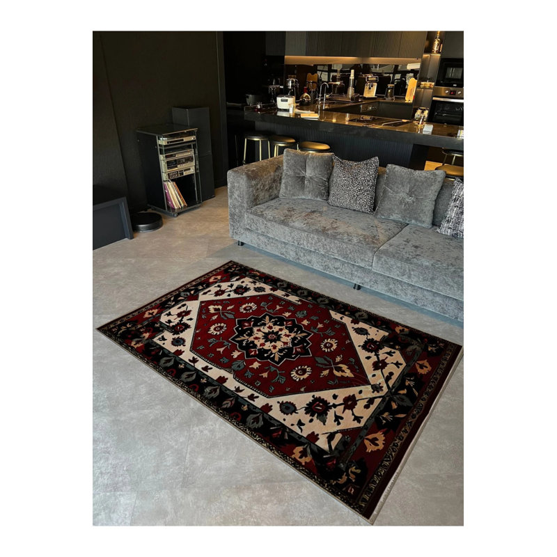 Risch Vintage Burdy Beige Traditional Themed Floral Patterned Woven Washable Rug, Runner 2'6" x 6'7"