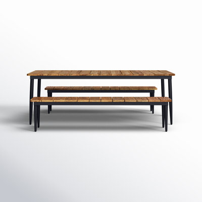 Lisbon 6 - Person Teak Metal Patio Dining Set with Rectangular Table