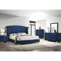 Pacific Blue Velvet - Melody 5-piece Queen Tufted Upholstered