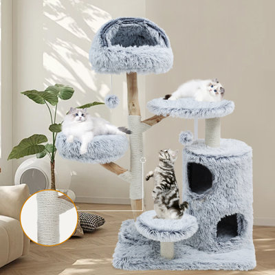 Tour à chat en bois pour chats d'intérieur, 52 po