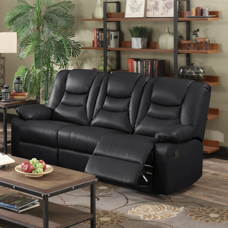 Cortland Faux Leather Reclining Sofa, Black