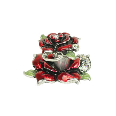 In The Garden rose & leaf knob decorated with Swarovski clear crystals & ruby red glaze in finish Chalice