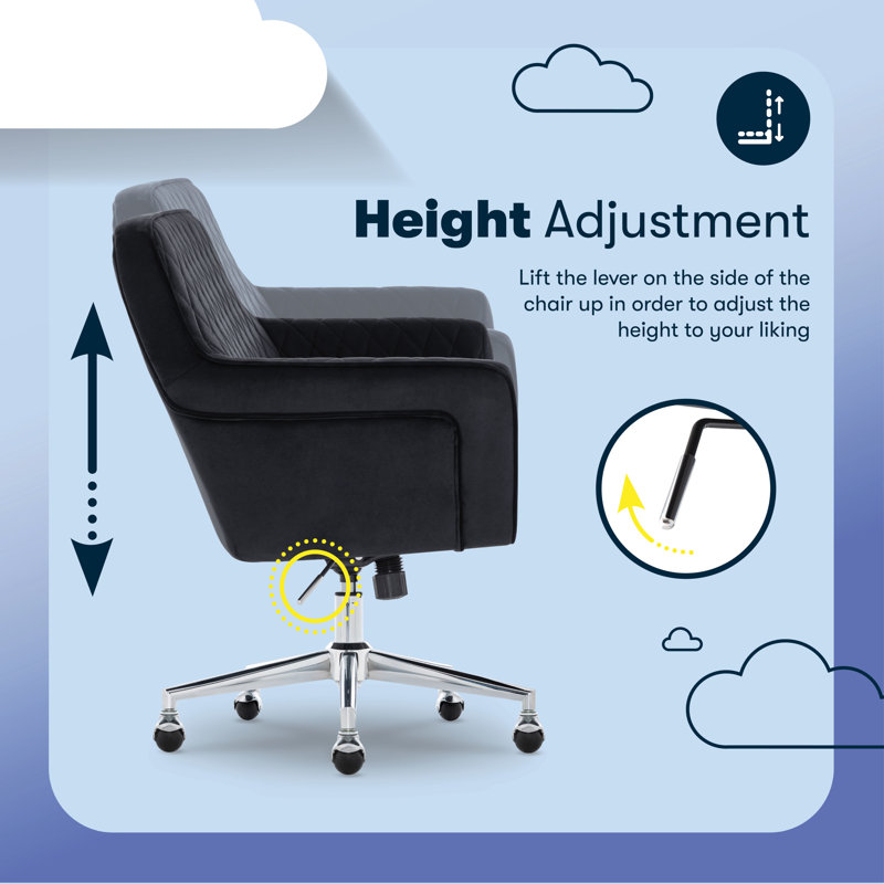 Ashleigh Swivel Office Chair, Chrome, Black Velvet