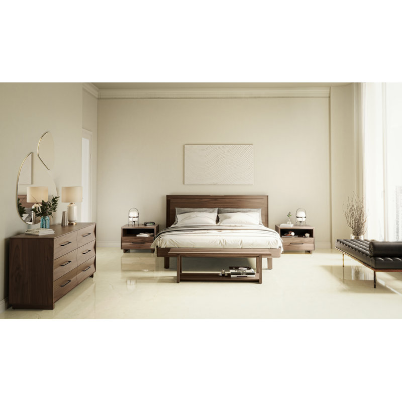 KAVA Solid Wood Storage Bench, Natural Walnut