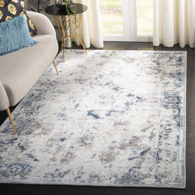 Deantown Hand Loomed Viscose/Cotton Oriental Rug in Blue/Gray