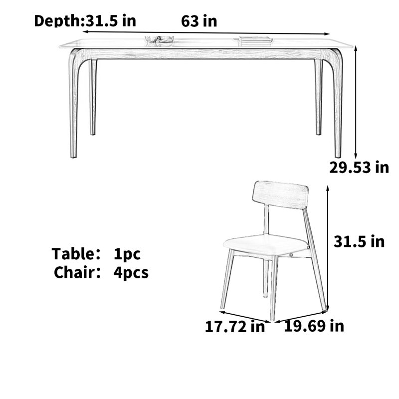 Rectangular rock slab simple modern dining table, 29.53"H x 63"L x 31.5"W