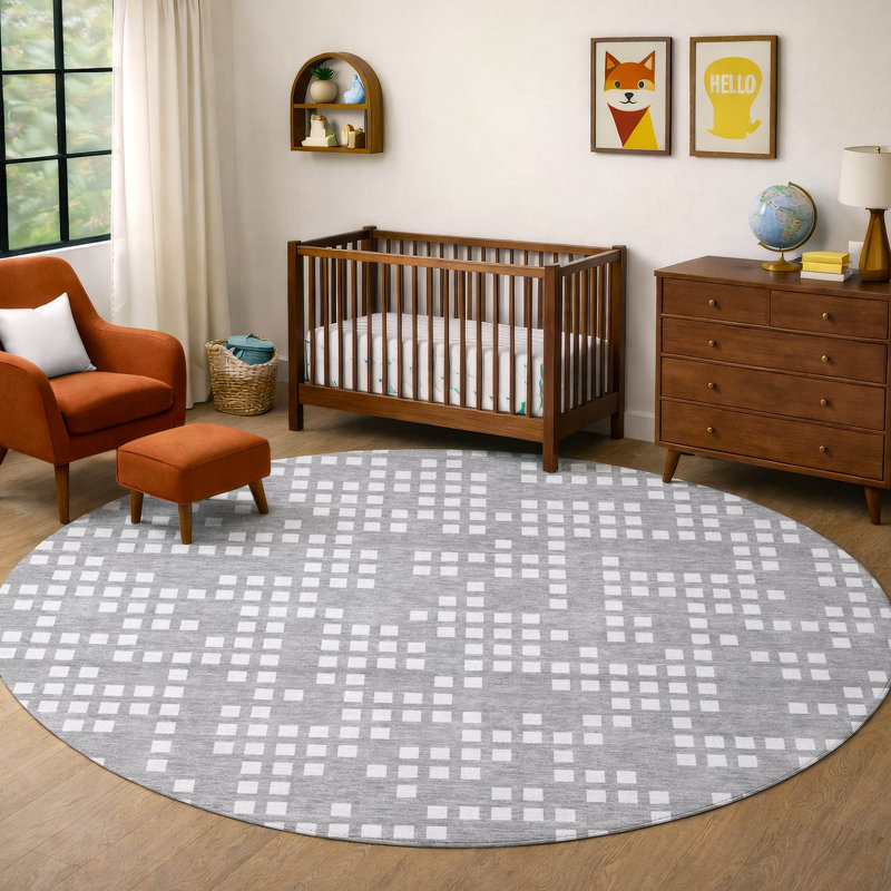 Machine Washable Indoor/Outdoor Chantille ACN2831 Kids Rug, Pewter, 8' Round