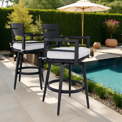 Chaise de bar pivotante d'extérieur en aluminium Aront, chaises de patio avec coussin résistant aux intempéries