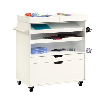 Craft Cart With Traditional Style, White Color, Slide - Out Surface, Concealed Storage And Adjustable Shelves Design, Work Small Item