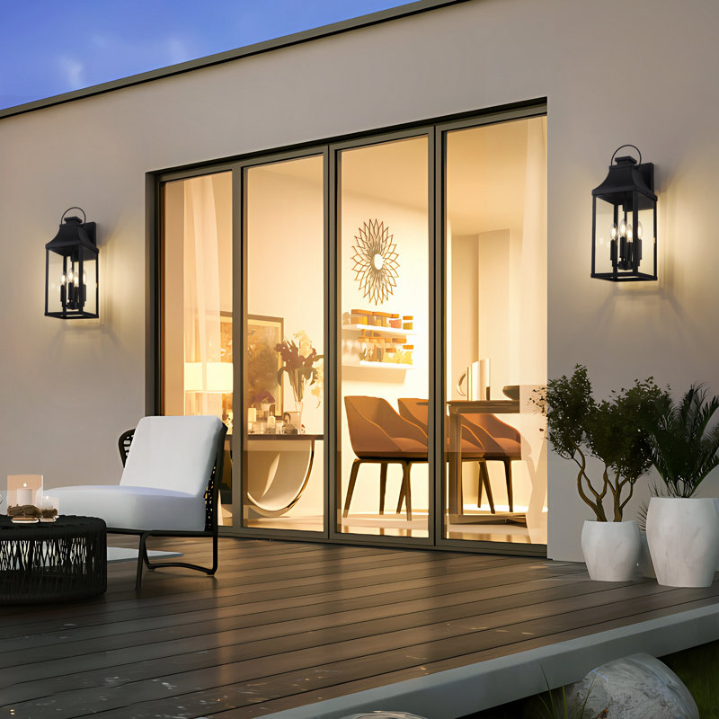 4 lumières 22,6 po Applique murale noire pour lanterne d'extérieur, H 22,6 po x l 7,9 po x P 7,9 po