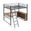 Lit mezzanine double en métal avec 3 couches de tablettes et bureau en L, noir