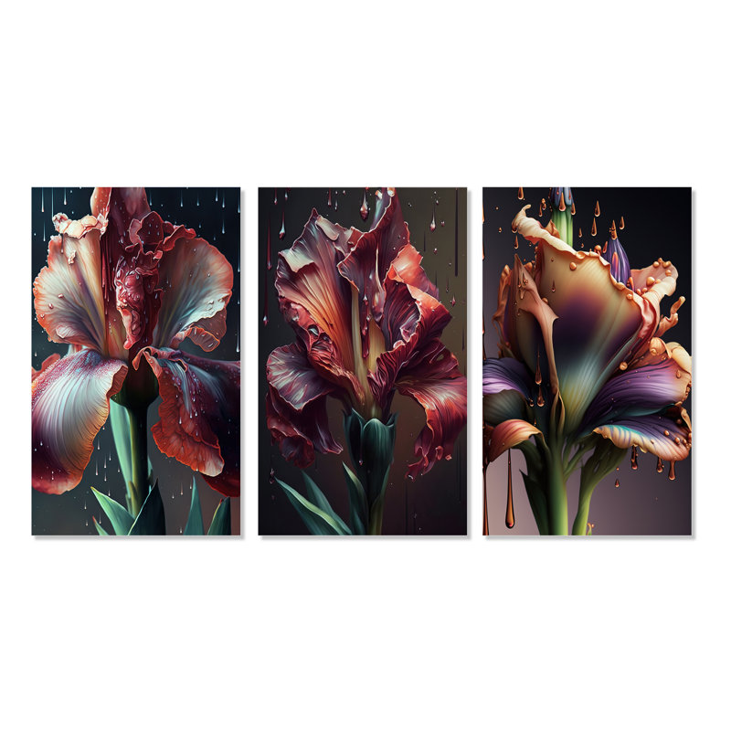 «Red Gladiolus Flowers», 3 pièces sur toile, Toile tendue, H 40 po x l 60 po