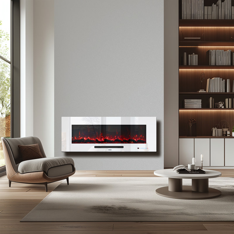 Abbriella Symple Stuff Electric Fireplace, 18.34" H x 50" W x 5.46" D, White