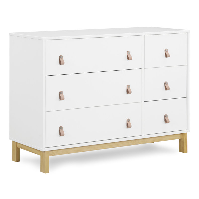 Bianca White and Natural 6-Drawer Nursery Dresser with Leather Pulls