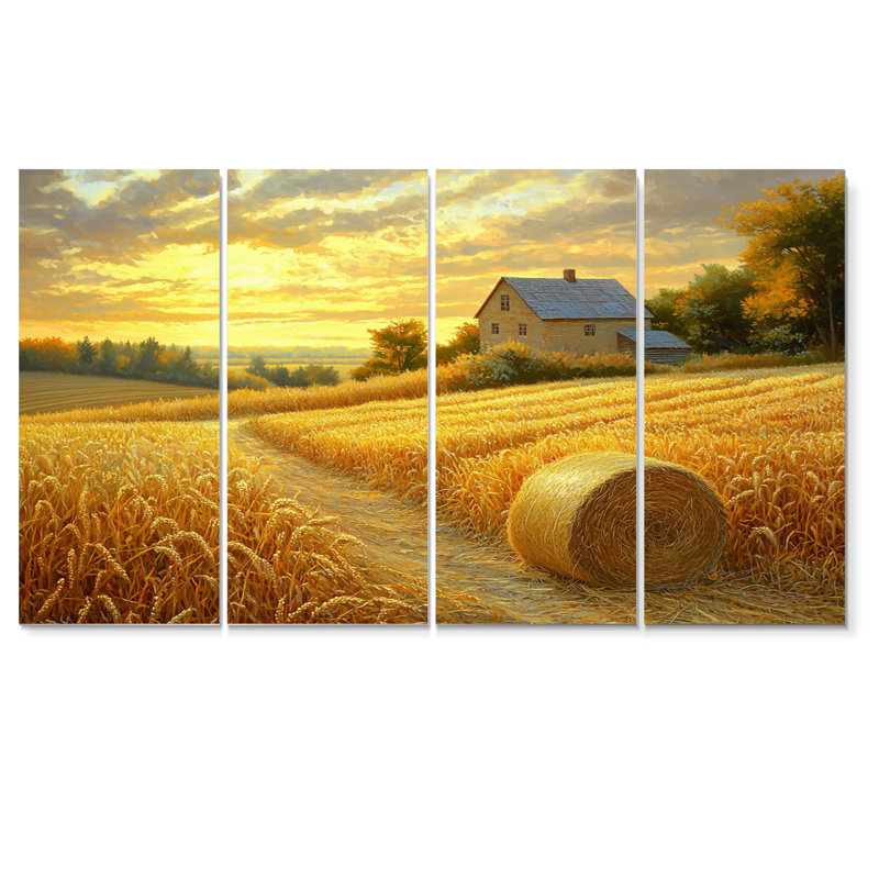 «Countryside Golden Harvest Fields II», art mural campagne - art mural sur toile, H 28 po x l 48 po