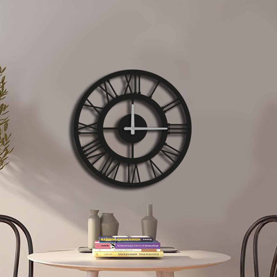 Elegant Black Metal Wall Clock, 19.3 x 19.3 inches | Durable 100% Metal with 0.06 inch Thickness | Easy Wall Mounting, Requires 1 AA Battery | Modern Design for Living Room, Office, or Home Decor