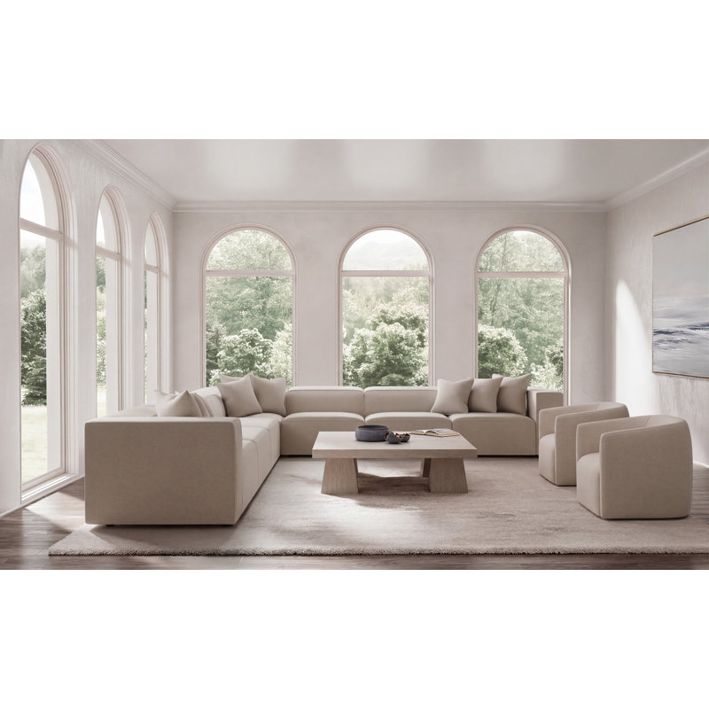 Bernhardt Bliss 5-Piece Fabric Sectional, Light Gray Polyester, 28" H x 160.5" W x 160.5" D