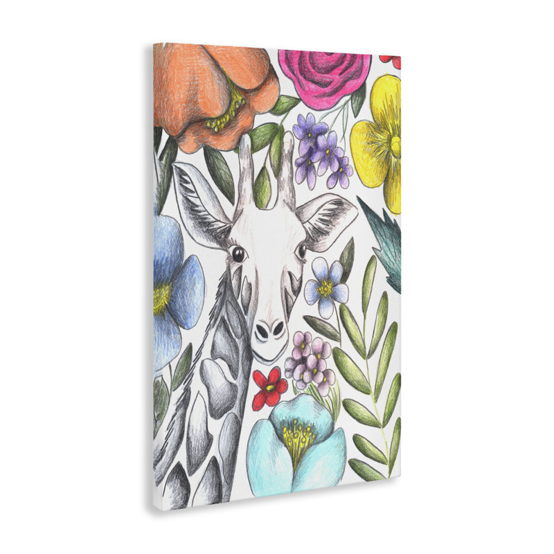 Girafe au milieu des fleurs, design par Cecilia Battaini, H 24 po x l 16 po