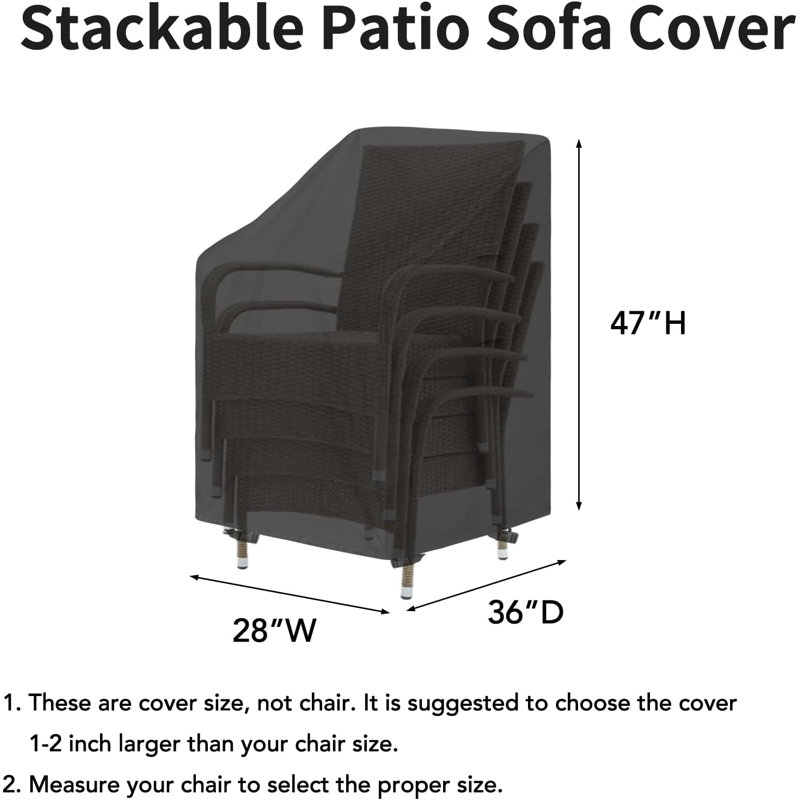 Easy-Going Stackable Patio Chair Cover UV Resistant Outdoor Chair Cover Waterproof Lawn Patio Furniture Covers Fits For 4-6 Stackable Dining Chairs (1 Pack-28Wx36dx47h Inch, Black)