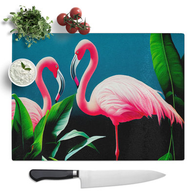 Attractive Flamingos  Glass Chopping Board