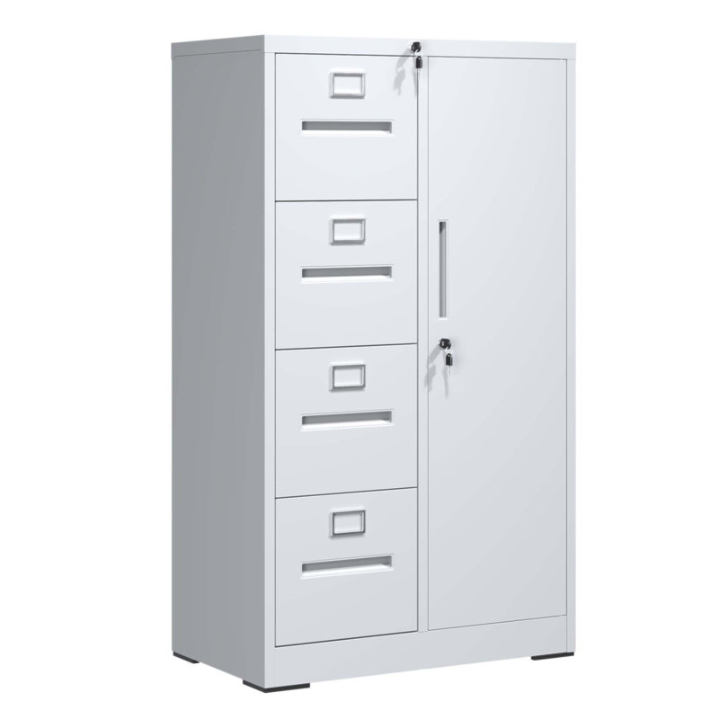 Classeur vertical en métal avec serrure, classeur en acier avec 4 tiroirs et 1 porte pour école, salon, chambre à coucher, bureau (blanc)