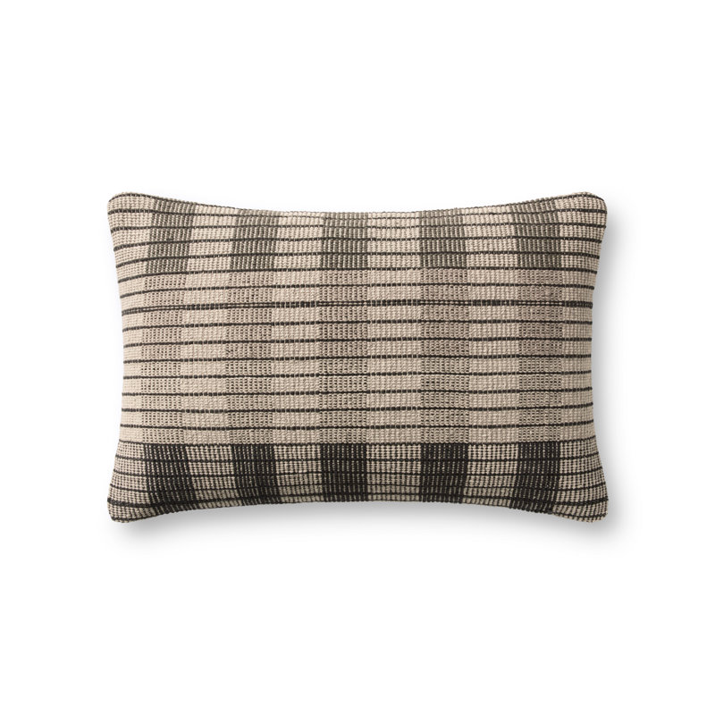 Ivory and Black 13" x 21" Cotton Polyester Accent Pillow