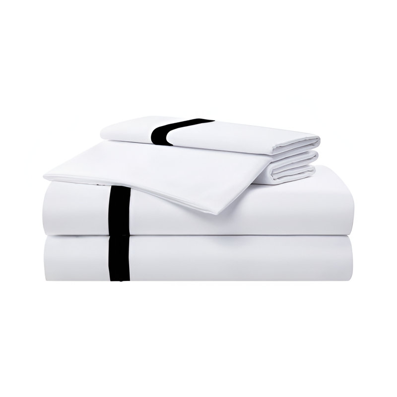 400TC Cotton Sateen Border Frame Cotton 4 Piece Sheet Set Fitted Sheet Fits Upto 16" Deep Pocket, Black, King Sheet Set