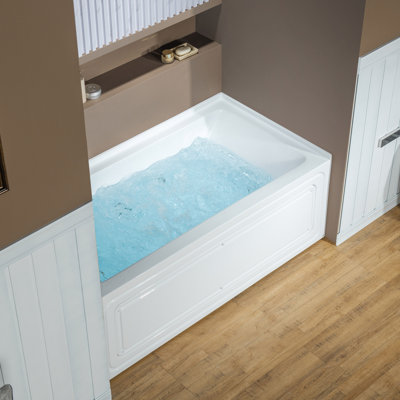 60" x 32" Alcove Acrylic Rectangular Whirlpool and Air Heated Tub in White with Left/Right Drain, 3 Finish Trim Option