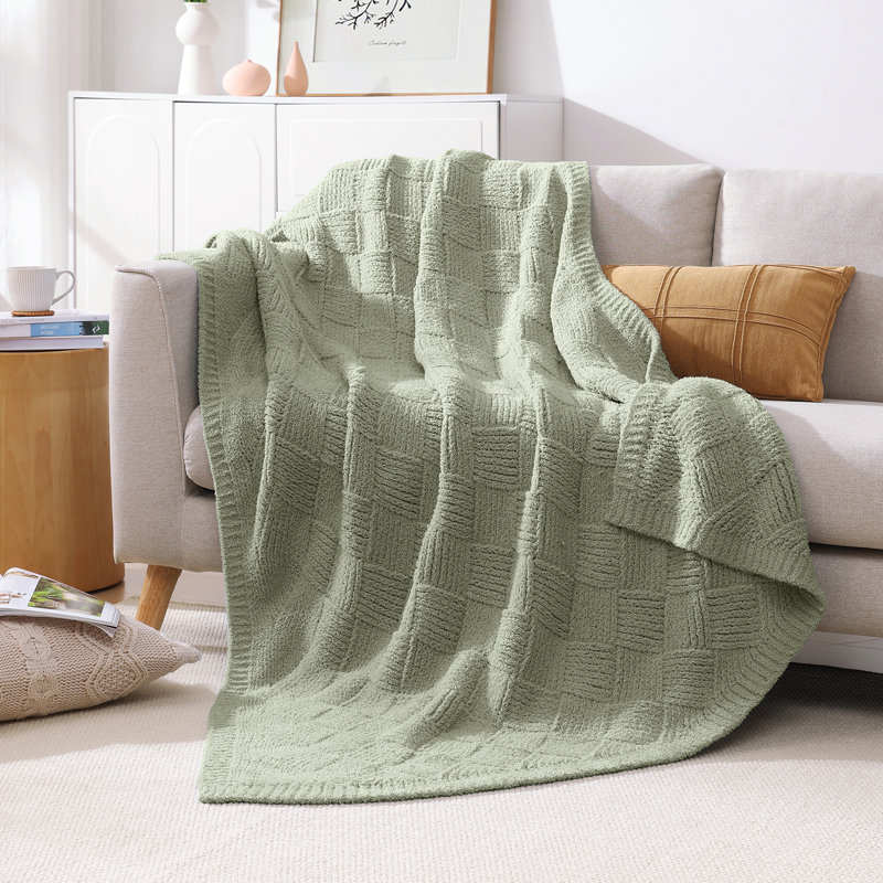 Jeté - motif à double tissage, Vert sauge