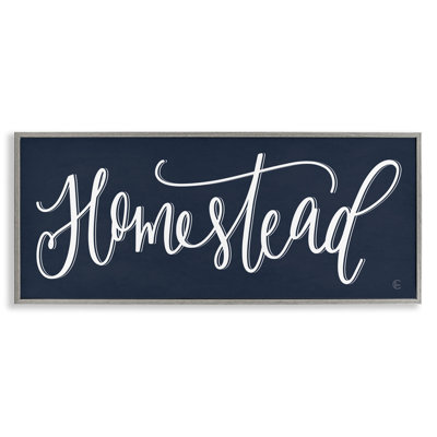 Homestead Phrase Navy Blue Farmhouse Sign Elegant Typography by House Fenway - Textual Art