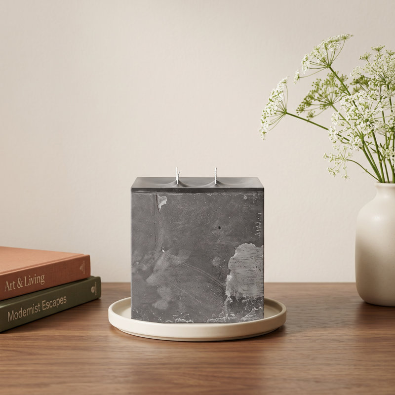Square 4-Wick Super Pillar Candle, Anthracite