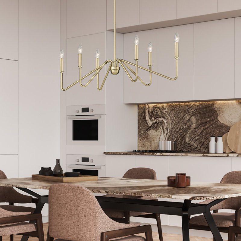 Luminaire suspendu de style bougie en bronze brossé à 6 lumières Roin, Bronze champagne brossé