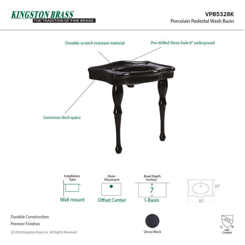 Kingston Brass Imperial 32-Inch Ceramic Console Sink, 8" Widespread