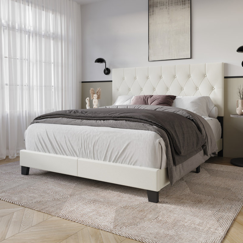 Araseli Upholstered Standard Bed, White, Queen