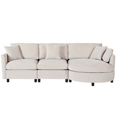 105" Chenille Fabric 3-Piece Sectional Sofa with Curved Chaise and 3 Throw Pillows