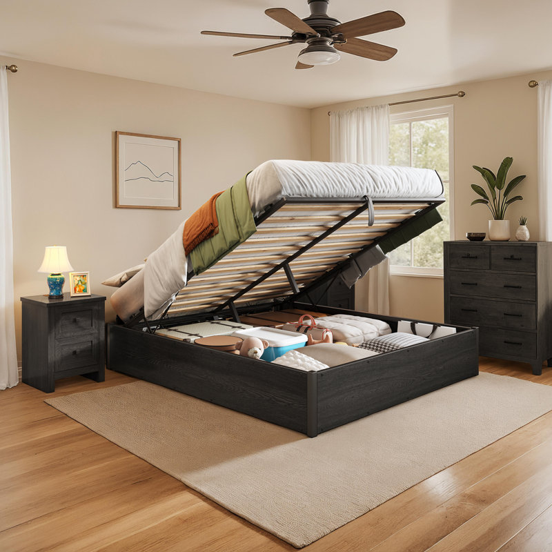 Shila Lift Up Storage Bed, Queen, Black