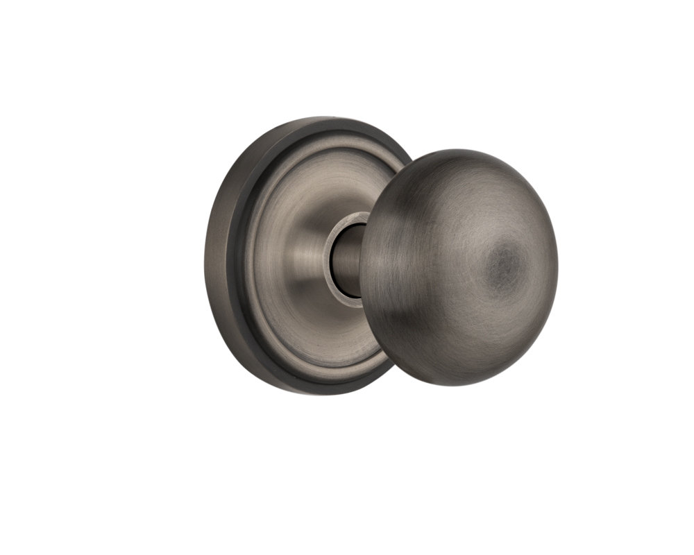 New York Door Knob with Classic Rosette, Antique Pewter, 2-3/4”