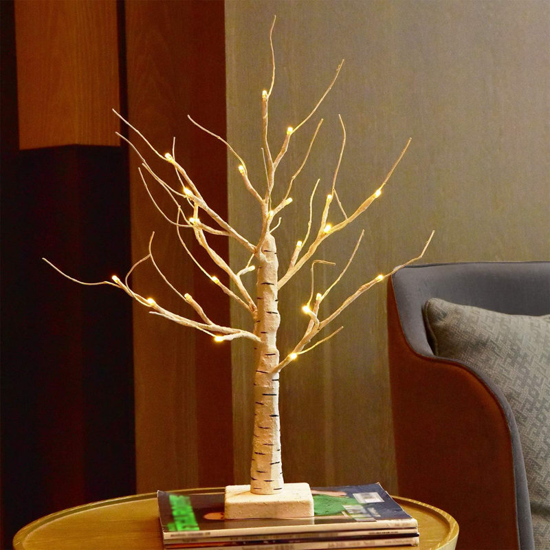 Lampe de table intégrée en bouleau blanc à DEL pour la décoration de Noël