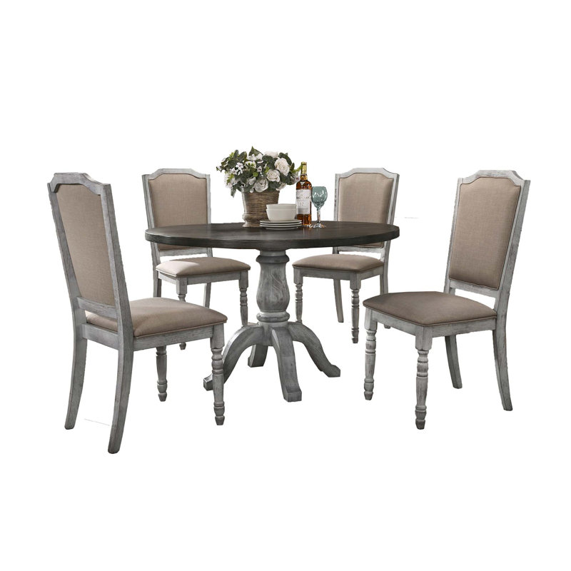 Geovany Weathered White Wood 5-Piece Dining Set