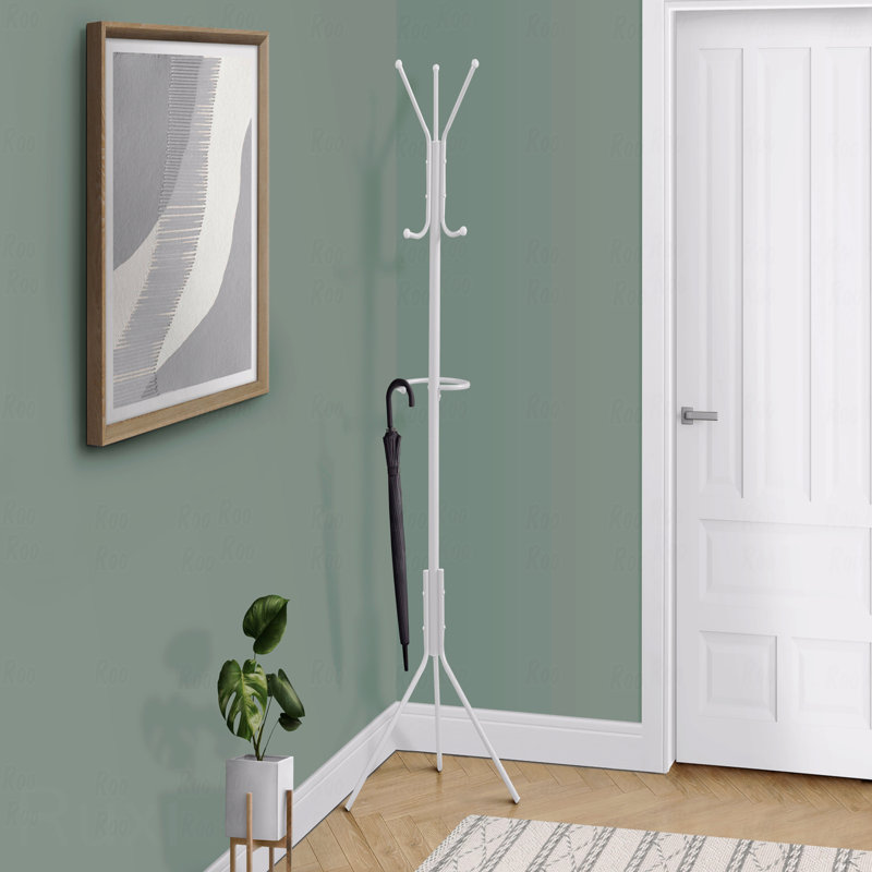 Portemanteau, portemanteau avec support de rangement, avec barre autoportante, 6 crochets, pour entrée, H 68 po, Blanc