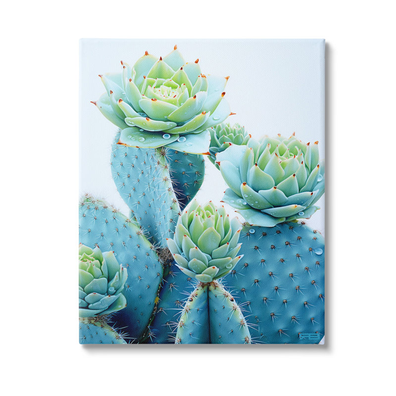 Cactus avec fleurs succulentes, art mural par Rb, H 40 po x l 30 po