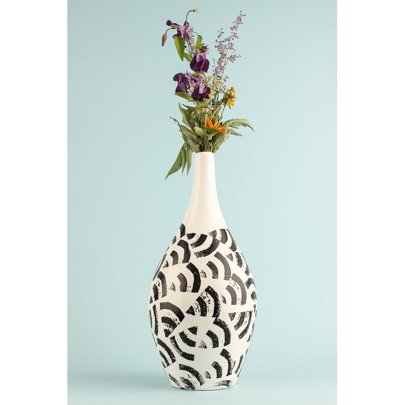 Elegant Hand-Painted Decorative Pot, Ceramic Body, 6.3 in Diameter x 13.2 in Height | Stunning Black and White Design | Perfect for Home Décor, Indoor Plant Display & Stylish Centerpiece