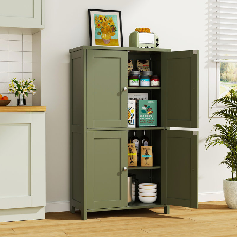 42.6" H Floor Storage Cabinet, Freestanding Cabinet With 4 Doors, Green