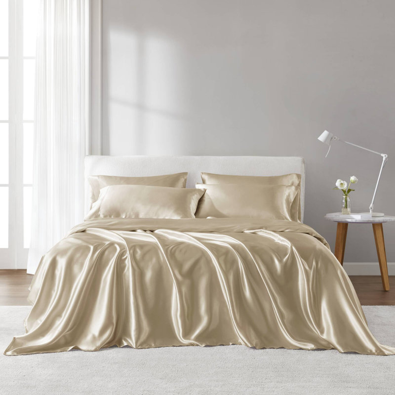 Ensemble de draps en satin de luxe, Gris, Ensemble de literie pour très grand lit divisé