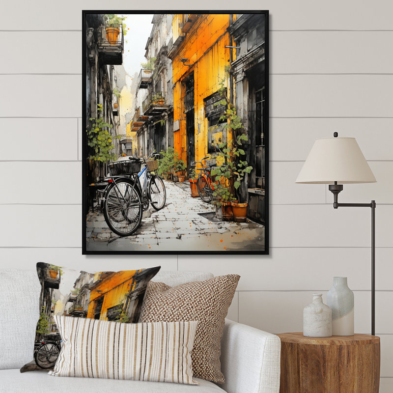 Darrol, cycle de vélo, impression sur toile, H 32 po x l 16 po x P 1 po, Cadre flottant noir