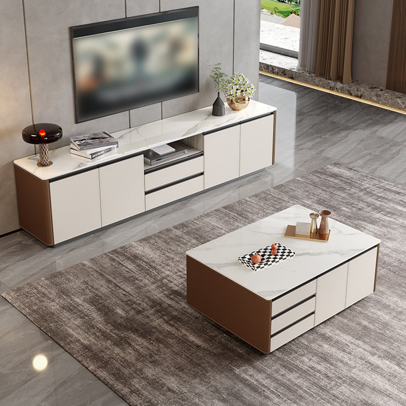 Meuble télé et table basse sur pied, Jaune