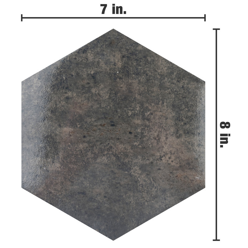 Capri 7" x 8" Porcelain Stone Look Wall & Floor Tile, Black