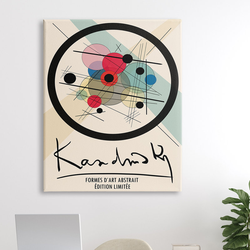 Kandinsky, lignes de patchwork de cercles superposés abstraits traditionnels, Toile tendue, H 48 po x l 36 po