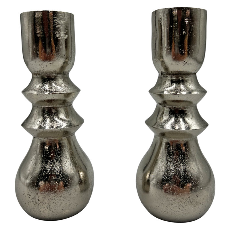 6.5" H Aluminum Taper Candlestick, Silver